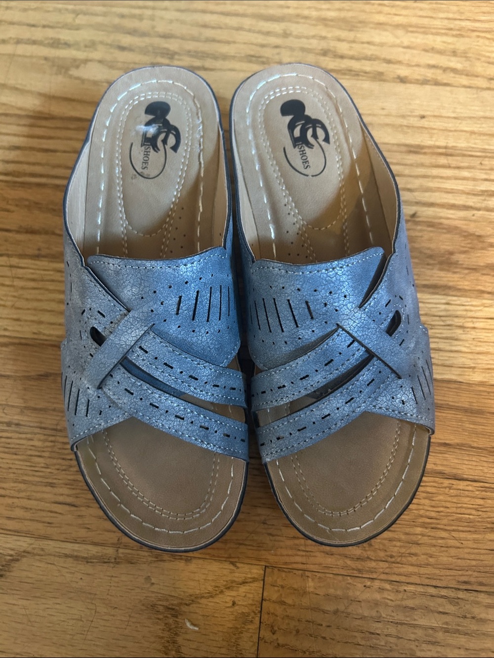 CG blue wedge slip on sandals size 7.5